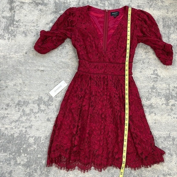 NWT Bardot Kira Red Button Front Lace Mini Dress Puff Sleeve V Neck Sz 2 - Picture 9 of 13